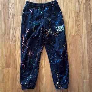 Teddy Fresh sz S Black Joggers splatter paint print great condition 27” inseam
